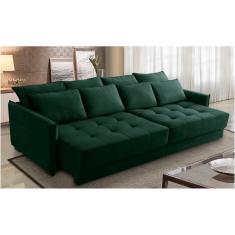 Imagem de Sofá Cama Retrátil e Reclinável 2,10m com Molas Carol Veludo Verde Adonai Estofados