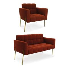 Imagem de Namoradeira e Poltrona Pé de Ferro Dourado Elisa Bouclê Terra D03 - D`Rossi