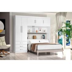 Imagem de Guarda-Roupa Roupeiro Casal 5 Portas Com Cabeceira Embutida Cancun Branco - Rede Móveis