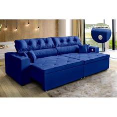 Imagem de Sofá USB, 4 Lugares SMART Retrátil, Reclinável, 2,62 Metros, Tecnologia de Carregamento 3 portas Azul