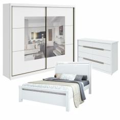 Imagem de Conjunto com Guarda-Roupa Casal com Espelho Toronto Plus e Cômoda Urban e Cama Casal Reali Branco