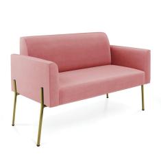 Imagem de Sofá Namoradeira 2 Lugares Pé de Ferro Dourado Marisa Suede Rosê D03 - D`Rossi