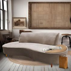 Imagem de Sofá Curvo Living Premium 3 Lugares Corino Bege Com Apoio Lateral MDF Madeira - Ahazzo Móveis