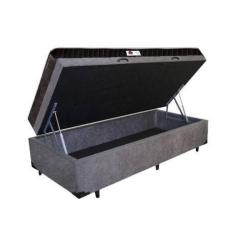 Imagem de Cama Box Baú Solteiro Colchão Espuma D45 Bordado + Box Suede Cinza Rc
