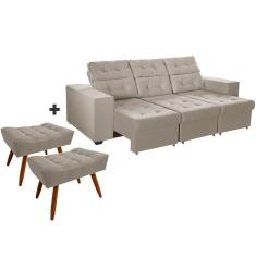 Imagem de Sofá 4 Lugares Itália Plus 2,60m Retrátil, Reclinável, com 2 Puffs pés Palito, Bege