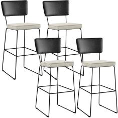 Imagem de Kit 04 Banquetas Altas Preto Linho Champagne