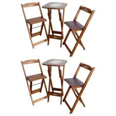 Imagem de Kit 2 Conjuntos Bistrô Mesa com 2 Banquetas Dobráveis de Madeira Perso