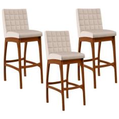 Imagem de Kit 03 Banquetas Altas Para Cozinha Sala de Jantar Fixa Mila L02 Suede Bege - Lyam Decor