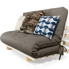Imagem de Sofa Cama Casal Futon Oriental Cinza Com Madeira Maciça