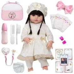 Imagem de Boneca Bebe Estilo Reborn Menina Com Diversos Acessórios - Cegonha Reb