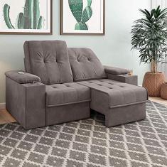 Imagem de Sofá 4 Lugares 257cm Retrátil e Reclinável com 2 Porta Copos USB Calvin Veludo Avelã G46 - Gran Belo