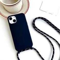Imagem de Capa de telefone de silicone fosco com cordão transversal para iPhone 14 7 8 Plus 13 12 11 Pro XS Max X XR SE 2 3 Capa de TPU macia de cor sólida, preta, para iPhone 12