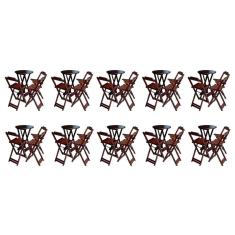 Imagem de Kit 10 Jogos de Mesa Bistrô de Madeira Dobrável com 3 Banquetas - Imbuia