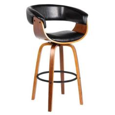 Imagem de Banqueta Giratória Alta Com Encosto Base Madeira Ravi R02 Pu Preto - M