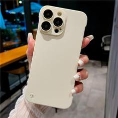Imagem de Capa de telefone ultrafina sem moldura para PC rígido fosco de cor sólida para iPhone 11 12 13 14 Pro Max Plus capa de proteção de câmera de vidro, branco creme, para iPhone 12