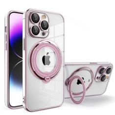 Imagem de Capa de telefone transparente magnética com anel de chapeamento para iPhone 15 14 Pro Max 13 12 11 XR XS X 7 8 Plus Capa de carregamento sem fio, rosa, para iPhone 11 Pro