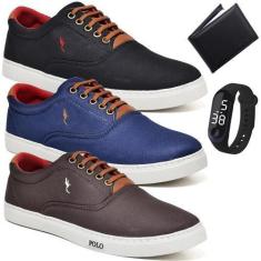 Imagem de Kit 3 Tênis Casual + Relógio Digital + Carteira Conforto - Polo Blu, P