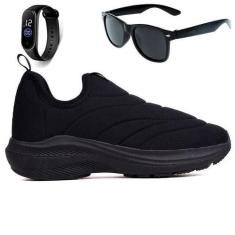 Imagem de Tenis Infantil Menino E Menina Calce Facil Preto E Preto E Óculos E Re