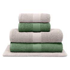 Imagem de Jogo de Banho Bouton Natural Verde/Bege 5Pçs (2 Toalhas de Banho + 2 Toalhas de Rosto + 1 Piso)
