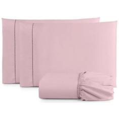 Imagem de Jogo Lençol Casal Toque Macio 3 Peças Percal 400 Fios Rosa - Casa Home