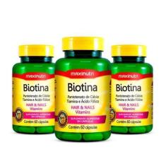 Imagem de Kit 03 Biotina Cabelo Unhas E Vitaminas+Acido Fólico 60Caps - Maxinutr