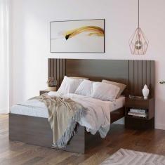 Imagem de Cama Casal Jacarandá Madeirado C/ 2 Mesas De Cabeceiras