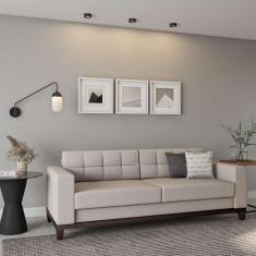 Imagem de Sofá 3 Lugares Alive Base De Madeira Linho Cotton Cru 210 Cm