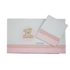 Imagem de Lençol De Mini Berço 03 Peças Urso Bolacha Rosa - Minha Casa Baby