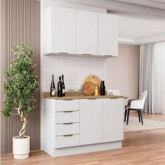 Imagem de Cozinha Modulada 2 Peças com Tampo 1 Aéreo 3 Portas e 1 Balcão Pia Ipanema Cabecasa Madeiramadeira Branco