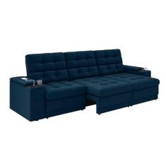 Imagem de Sofá Confort Premium 2,30m Assento Retrátil/Reclinável porta copos e USB Suede Azul - XFlex Sofas