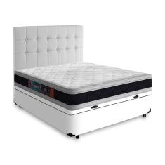 Imagem de Cama Box Baú + Cabeceira Cassis e Colchão Casal - Castor - Black White D45 - 138x188x69cm Branco