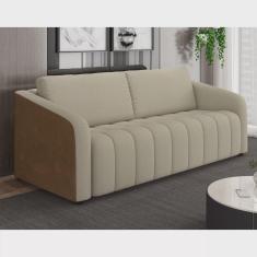 Imagem de Sofá 03 Lugares com Assento Fixo e Encosto com Almofadas Soltas 172cm Sidney Bege/Marrom
