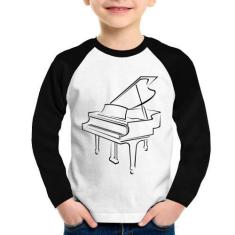 Imagem de Camiseta Raglan Infantil Piano Manga Longa - Foca na Moda, Branco, Pre