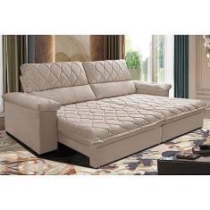 Imagem de Sofá Retrátil e Reclinável 2,35m Molas Ensacadas Cama Inbox Big Home com Bordado 3d Velusoft Bege