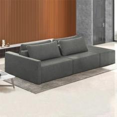 Imagem de Sofá Ilha Modulado Milos 232cm Puff Lateral Linho Cinza Escuro G33 - Gran Belo