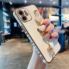 Imagem de Pulseira macia amor coração capa de telefone para iphone 11 12 13 pro max xs x xr 7 8 plus mini se 2020 galvanizado pára-choques capa traseira, branco, para iphone 13