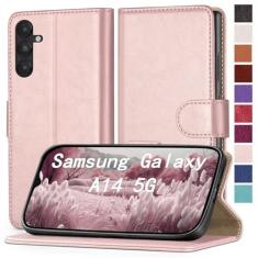 Imagem de RingPi Capa para celular Samsung Galaxy A14 4G 5G [couro com bloqueio RFID], [3 compartimentos para cartão de crédito] capa flip folio book à prova de choque, capas com suporte, mulheres e homens para