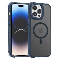 Imagem de DEERLAMN Capa magnética forte para iPhone 14 Pro Max, [compatível com Magsafe] [proteção de nível militar] Capa protetora de telefone translúcida fosca fina à prova de choque para mulheres e homens -