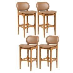 Imagem de Kit 4 Banquetas Alta Estofada Rafine Madeira Castanho Tecido Impermeável Marrom