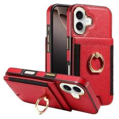 Imagem de S. Tedazo Capa carteira compatível com iPhone 16 Plus com suporte para cartão de crédito e suporte de anel de rotação de 360°, capa flip de couro com bloqueio RFID à prova de choque para iPhone 16