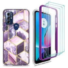 Imagem de Capa para Motorola Moto G Play (2023)/Moto G Power (2022)/Motorola G Pure com [3X protetor de tela de vidro temperado], capa colorida de mármore híbrido à prova de choque SOFE TPU à prova de choque -