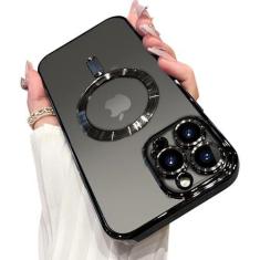 Imagem de OOK Capa de telefone feita para iPhone 12 Pro Max (6,7 polegadas) com protetor de lente de câmera (compatível com MagSafe) capa de telefone fina galvanizada antiarranhões à prova de choque para