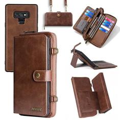 Imagem de Capa carteira compatível com Samsung Galaxy Note 9, alça de ombro transversal, suporte para cartão, multifuncional, 2 em 1, capa magnética destacável para Galaxies Note9 Gaxaly Glaxay Not S9 masculina