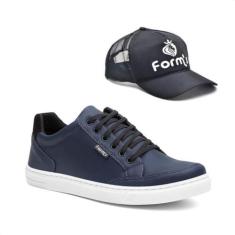 Imagem de Tênis Masculino Casual Cano Curto Blaqueado Moderno + Boné Azul