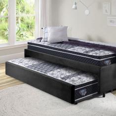 Imagem de Bicama Box Solteiro 88x188cm Suede com Dois Colchões Gran Sleep Molas Verticoil Ecoflex Preto/Cinza