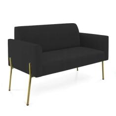 Imagem de Sofá Namoradeira 2 Lugares Pé de Ferro Dourado Marisa Veludo Preto D03 - D'Rossi