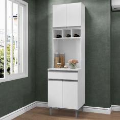 Imagem de Paneleiro Duplo 4 Portas e 1 Gaveta com Nicho Garrafeiro Andréia Cor Branco - AJL Móveis