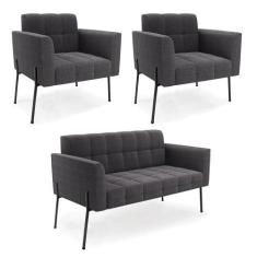 Imagem de Namoradeira E 2 Poltronas Pé De Ferro Pto Elisa Bouclê Grafite D03 - D