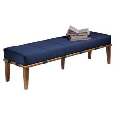 Imagem de Recamier Decorativo 160cm Martínez Veludo Pés Madeira Azul/Mel G62 - G