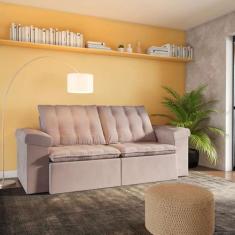 Imagem de Sofá 3 Lugares Retrátil E Reclinável Petrópolis Veludo Bege Claro 230